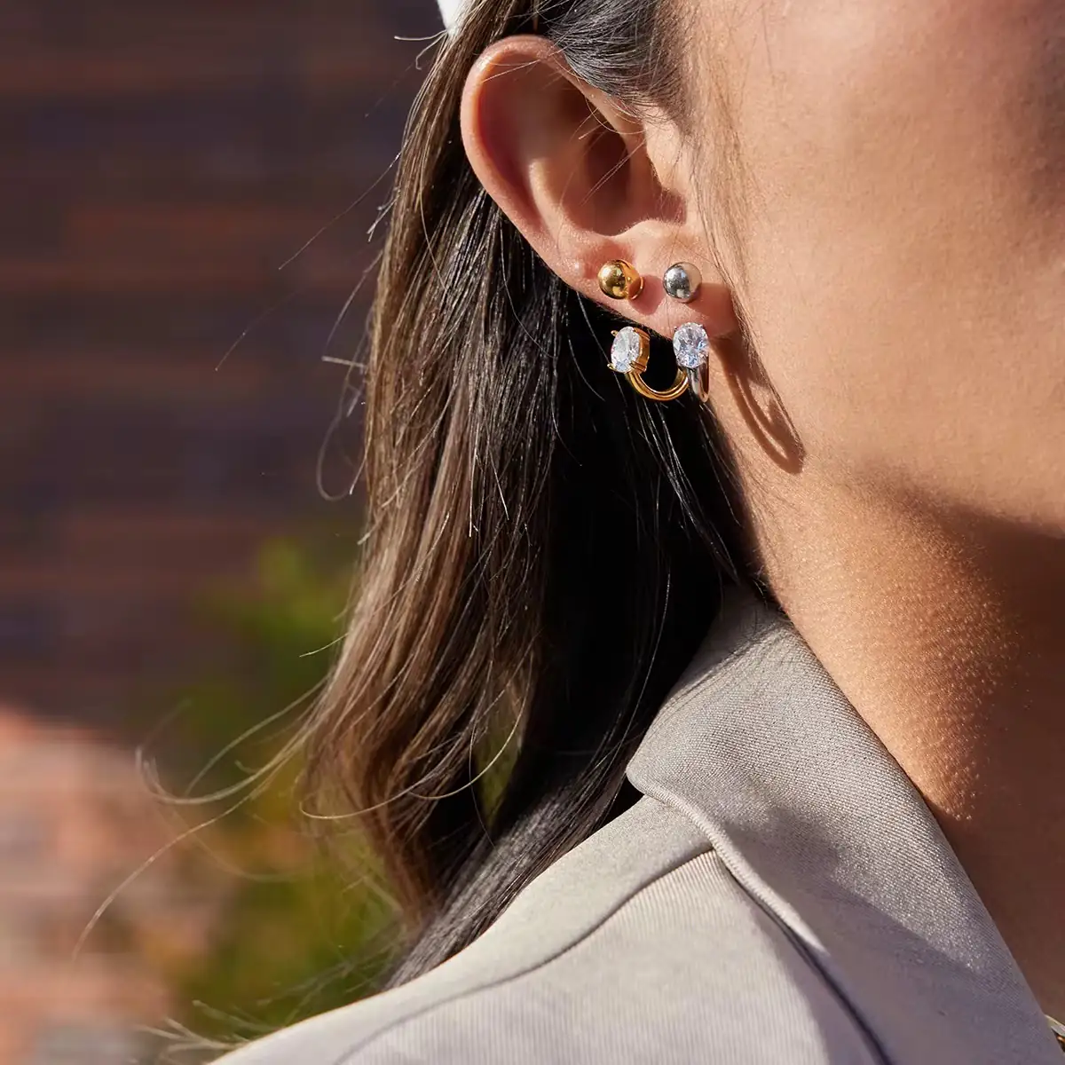 Aurora Solitaire Hook Earrings — Solène Paris, view 4